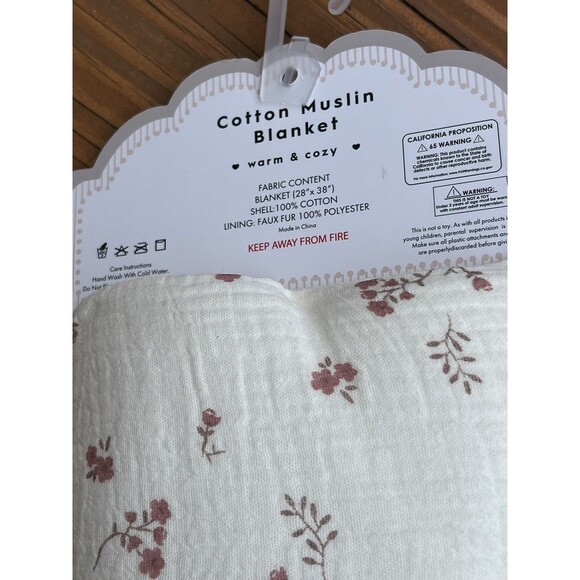 BONBINI Cotton Muslin Baby Blanket Stepping Stones Tiny Flowers Ivory Reversible - Picture 6 of 6